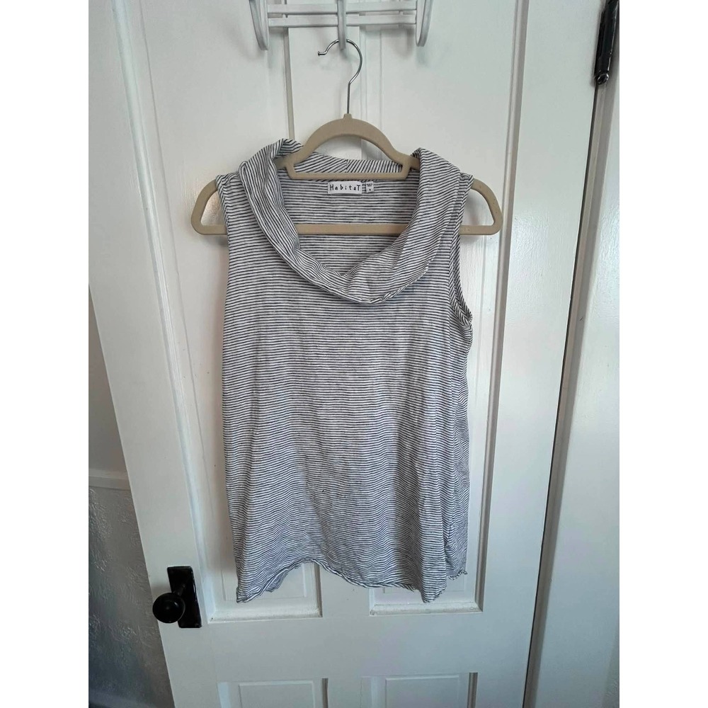 Habitat Cowl Neck Top Womens Small White Navy Striped Sleeveless 15910